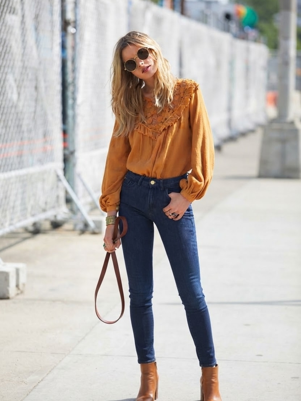 ​Sézane Mustard Yellow Lace Yoke Long Sleeve Blouse Size 38 / US S